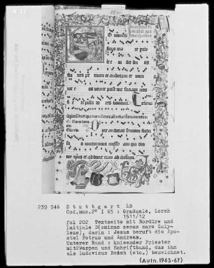 Graduale (Benediktinerhandschrift) — Textseite mit figürlichen Darstellungen, Folio 202recto