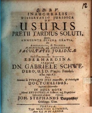 Inauguralis Dissertatio Iuridica De Usuris Pretii Tardius Soluti