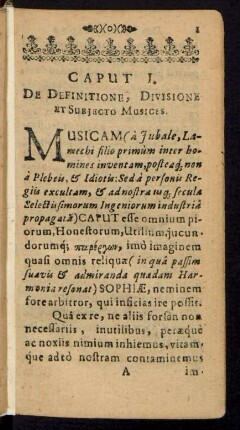 Caput I. De Definitione, Divisione Et Subiecto Musicis.