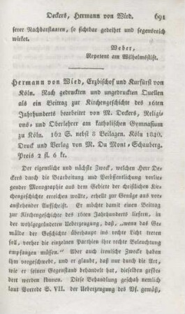 691-704 [Rezension] Deckers, Matthias, Hermann von Wied, Erzbischoff und Kurfürst von Köln