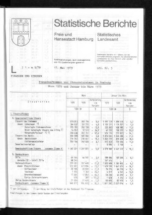 Steueraufkommen und Steuereinnahmen in Hamburg März 1979 und Januar bis März 1979 : Lfd. Nr. 5