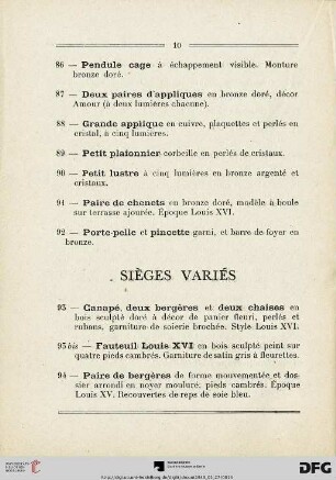 Sièges variés (Nr. 93-110)