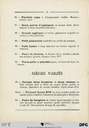 Sièges variés (Nr. 93-110)