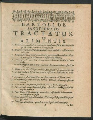 Bartoli De Saxoferrato Tractatus, De Alimentis.