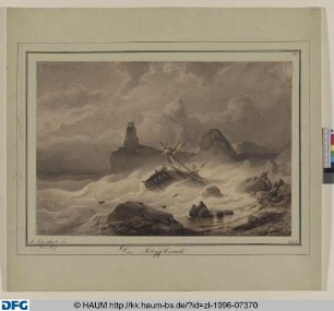 Norwegische Küste mit einer gestrandeten Brigg / Der Schiffbruch