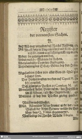 Register der vornemsten Sachen