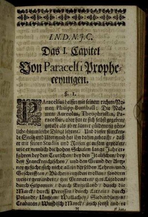 Das I. Capitel. Von Paracelsi Propheceyungen.