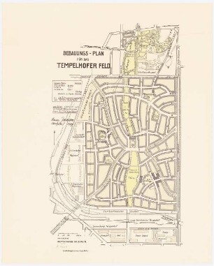 Wettbewerb Groß-Berlin 1910 Bebauungsplan für das Tempelhofer Feld: Übersichtsplan 1:6000