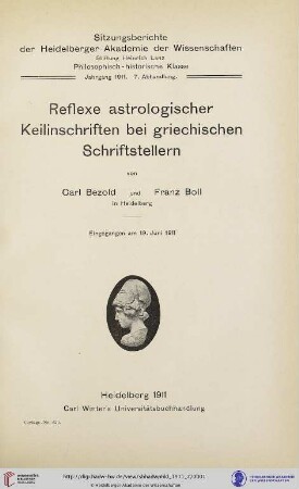 1911, 7. Abhandlung: Sitzungsberichte der Heidelberger Akademie der Wissenschaften, Philosophisch-Historische Klasse: Reflexe astrologischer Keilinschriften bei griechischen Schriftstellern