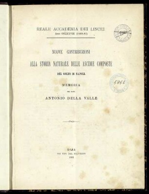 Nuove Contribuzioni Alla Storia Naturale Delle Ascidie Composte Del Golfo Di Napoli : Memoria
