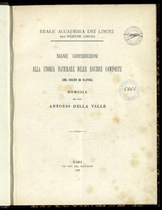 Nuove Contribuzioni Alla Storia Naturale Delle Ascidie Composte Del Golfo Di Napoli : Memoria