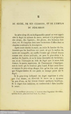 II. Du sucre, de ses cuissons, et de l'emploi du pèse-sirop