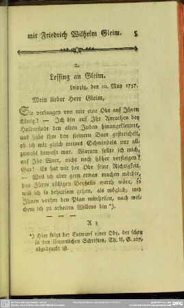 2. Lessing an Gleim. Leipzig, den 10. May 1757