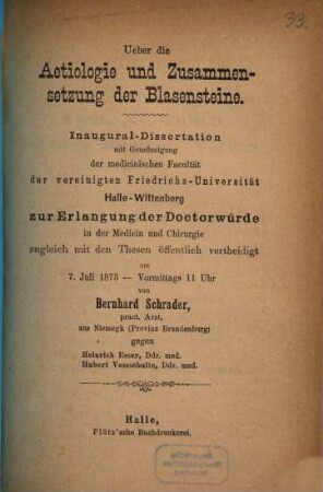 Ueber die Aetiologie und Zusammensetzung der Blasensteine : Inaugural-Dissertation