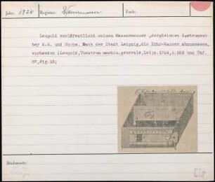 Leupold veröffentlicht seinen Wassermesser "dergleichen Instrument bey E. E. und Hochw. Rath der Stadt Leipzig, die Röhr-Wasser abzumessen, vorhanden"