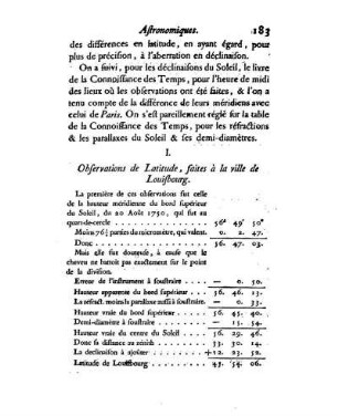 I. Observations de Latitude faites à la ville de Louisbourg