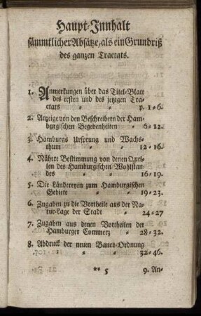 Haupt-Innhalt sämmtlicher Absätze, als ein Grundriß des ganzen Tractats.