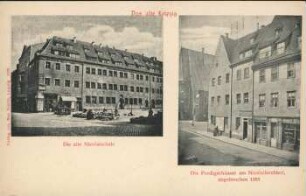 Die alte Nicolaischule. Die Predigerhäuser am Nicolaikirchhof ; abgebrochen 1885 [Das alte Leipzig]