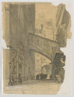 Bauernfeind, Gustav; Italien; Österreich; Schweiz; Studien- und Reiseskizzen - Blick in die Gasse von Orsanmichele in Florenz, Italien (Ansicht)