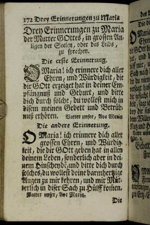 Drey Erinnerungen zu Maria der Mutter Gottes,[...] - Gebett/ nach dem Rosenkrantz.