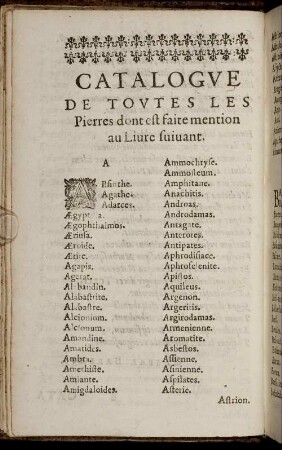 Catalogue De Toutes Les Pierrre dont est faite mention au Livre suivant.