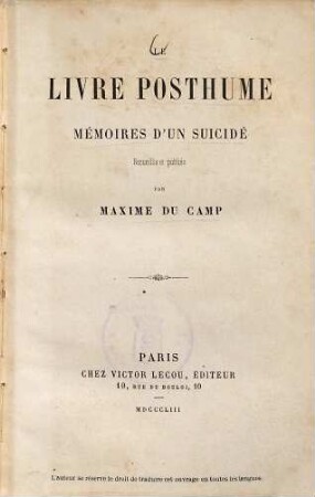 Le livre posthume : Mémoires d ́un suicidé