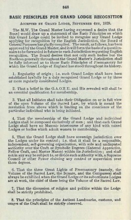 Basic Principles for Grand Lodge Recognition