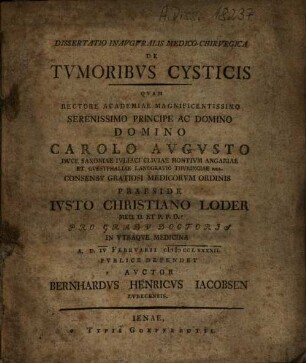 Dissertatio Inavgvralis Medico-Chirvrgica De Tvmoribvs Cysticis