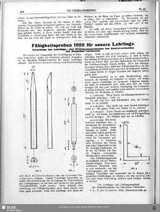 Fähigkeitsproben 1925 für unsere Lehrlinge