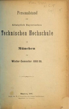 Personalstand. 1888/89