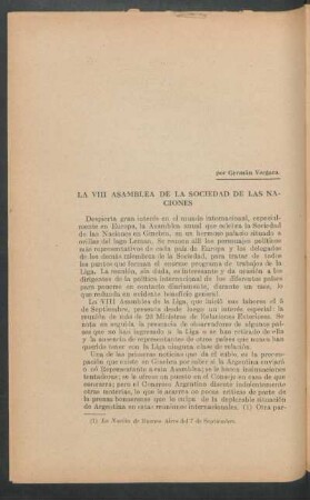 La VIII Asamblea de la Sociedad de las Naciones