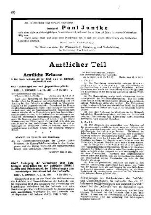 Auslegung der Verordnung über kurzfristigen Wehrdienst bei der Luftwaffe (RGB1. I S. 280) und Erholungszeit bei Einberufungen zum kurzfristigen Wehrdienst bei der Luftwaffe : [Amtliche Erlasse] ; [Amtlicher Teil]