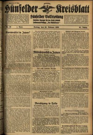 Erste Ausgabe vom Freitag, den 28. Februar 1936.