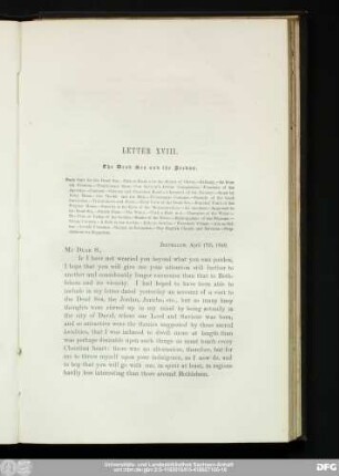 Letter XVIII. The Dead Sea and the Jordan.
