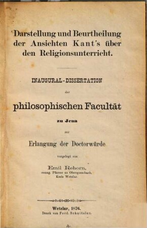 Darstellung und Beurtheilung der Ansichten Kant's über den Religionsunterricht