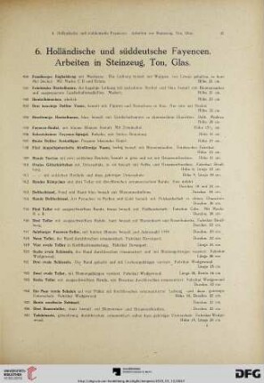 Holländische und süddeutsche Fayencen. Arbeiten in Steinzeug, Ton, Glas (Nr. 900-954)