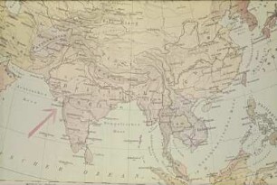 Kartenmaterial für Diavorträge. Reproduktion aus einem Atlas. Südasien