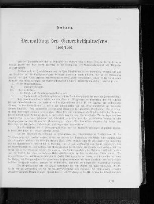 Verwaltung des Gewerbeschulwesens. 1905/1906.