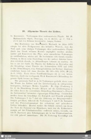 10. Allgemeine Theorie des Lichtes
