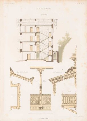 Logierhaus, Gastein: Querschnitt, Details (aus: Architektonisches Skizzenbuch, H. 21, 1855)
