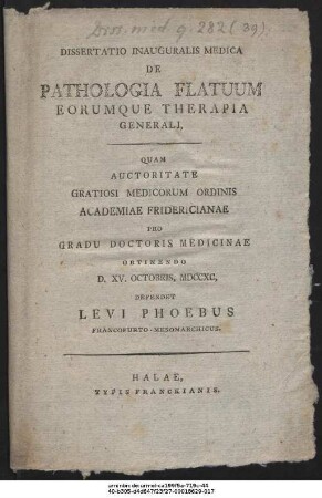 Dissertatio Inauguralis Medica De Pathologia Flatuum Eorumque Therapia Generali