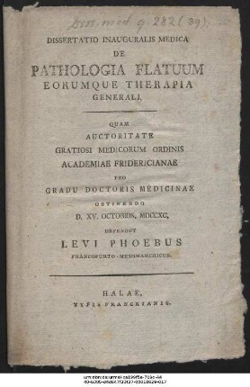 Dissertatio Inauguralis Medica De Pathologia Flatuum Eorumque Therapia Generali