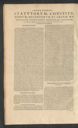 Index Tertius. Statutorum, Constitutionum, Decretorum Et Legum Municipalium, Praecipuarum Quarundam Civitatum Italiae, Quibus Non Levis Interpretatio ...