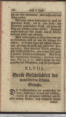 XLVIII. Grosse Gefährlichkeit des menschlichen Lebens. Gedicht