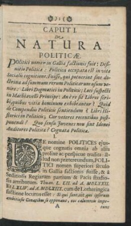 Caput I. De Natura Politicae