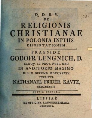 De religionis Christianae in Polonia initiis dissertatio