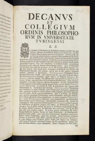 Decanus et Collegium Ordinis Philosophorum ...