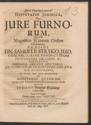 Disputatio Iuridica, De Iure Furnorum