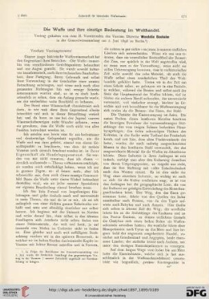 1: Die Waffe und ihre einstige Beudeutung im Welthandel : Vortrag gehalten von dem 2. Vorsitzenden des Vereins, Director Wendelin Boeheim in der Generalversammlung am 2. Juni 1898 zu Berlin