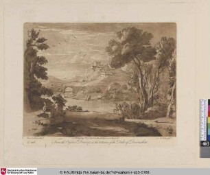 [Landschaft mit Hagar und dem Engel, im Grunde eine Stadt auf dem Berge.; A Landscape, with the Angel comforting Hagar, when she had fled from Sarah.]